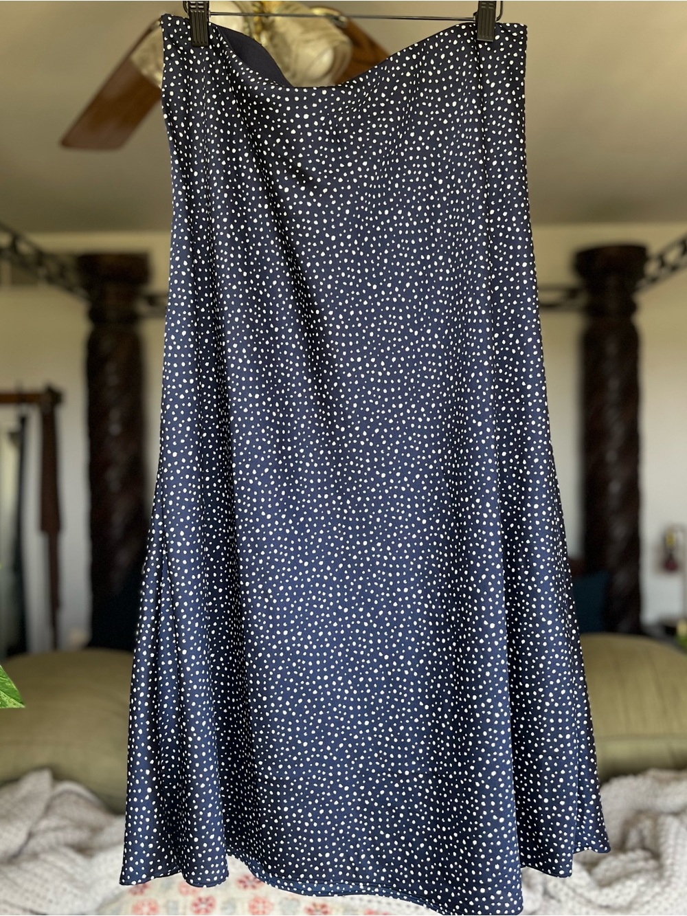 J Crew Navy Silky Polka Dot Midi Skirt